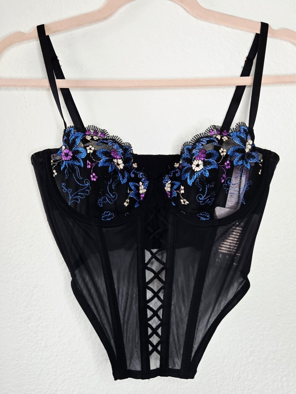 Savage X Fenty Wallflower Floral Embroidered Laced Corset Bustier Black Medium